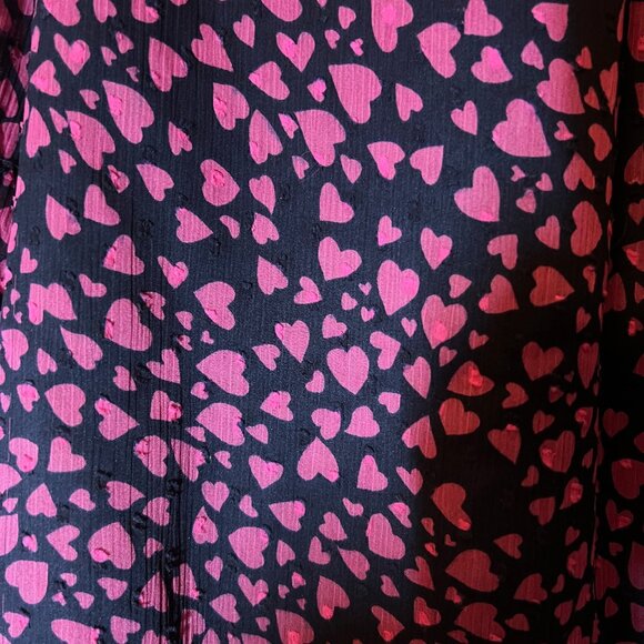 Women's Loft Navy & Pink Heart Print Sheer Long Sleeve Blouse Medium - Picture 2 of 3